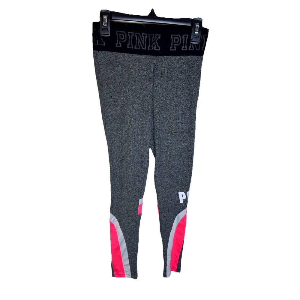 PINK Victoria's Secret Women's White Gray Pink XS Yoga Dog Logo Legging Pants‎